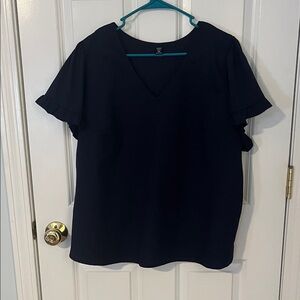 Elegant Navy V-Neck Women's Blouse